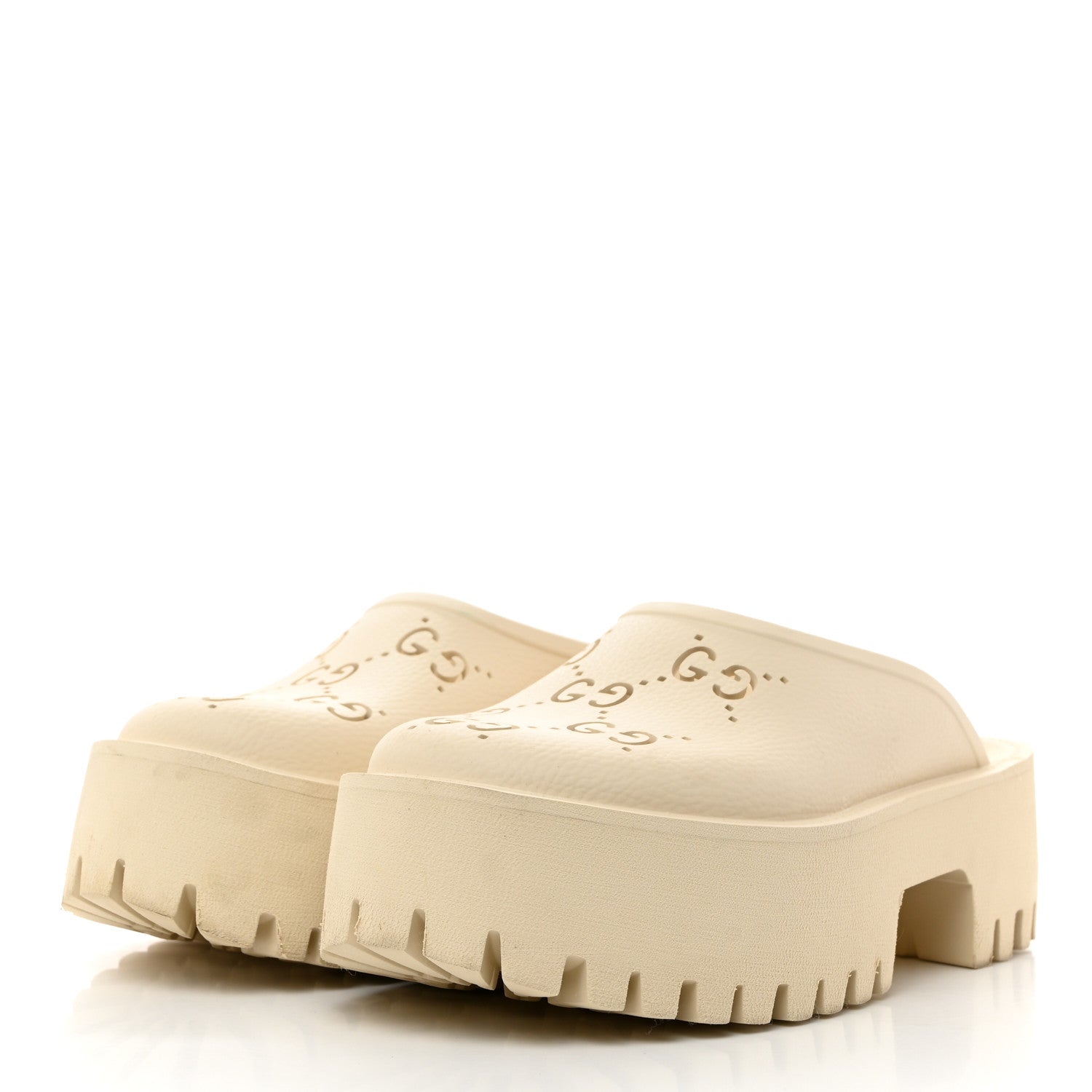 Gucci Rubber GG Monogram Perforated Elea Platform 55mm Lug Sole Sandals 36 Mystic White 3 of 9