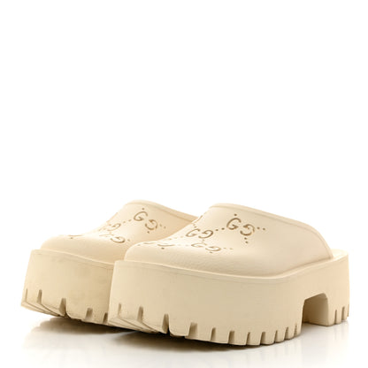 Gucci Rubber GG Monogram Perforated Elea Platform 55mm Lug Sole Sandals 36 Mystic White 3 of 9