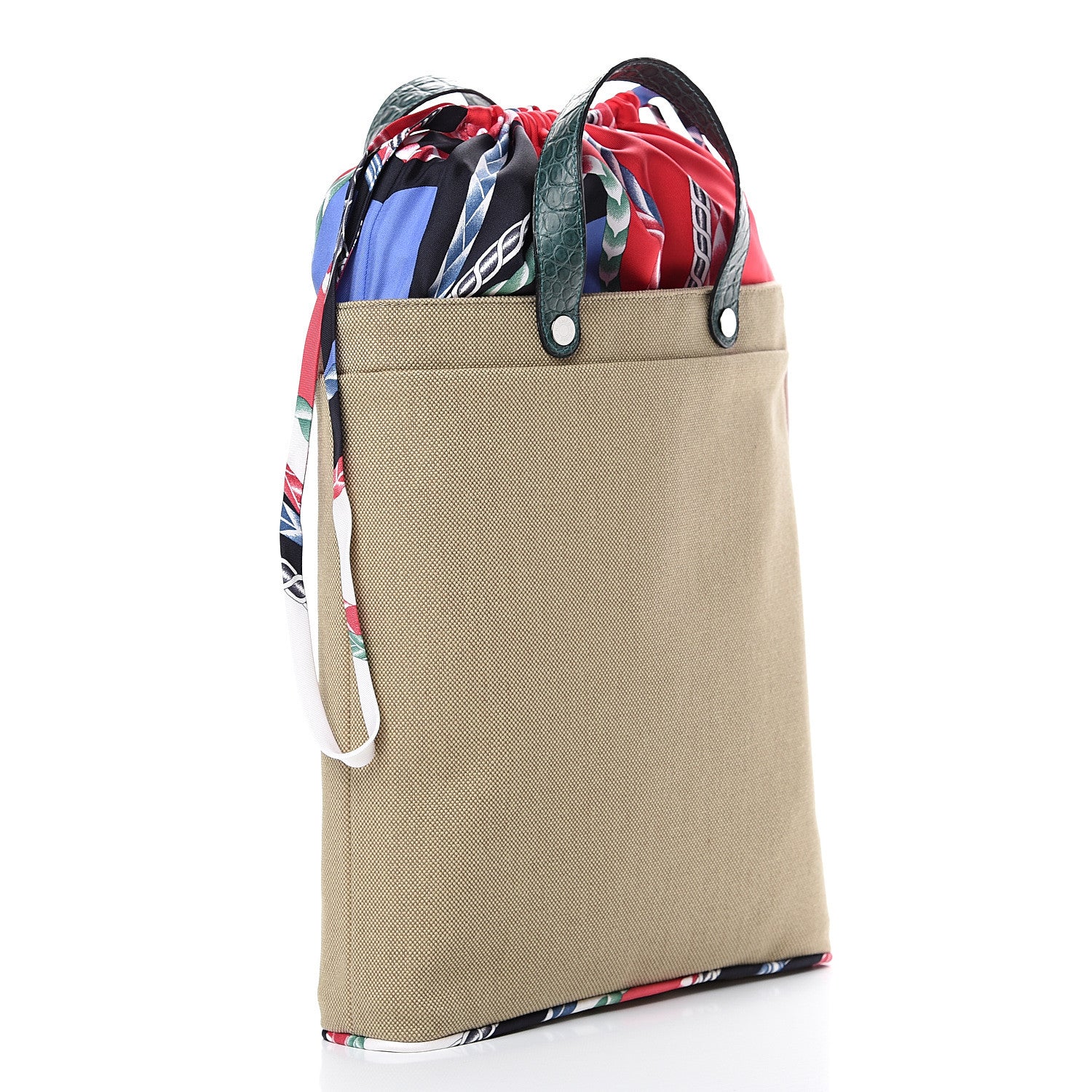 Hermes Canvas Silk Porosus Crocodile Petit H Tote Multicolor 2 of 9