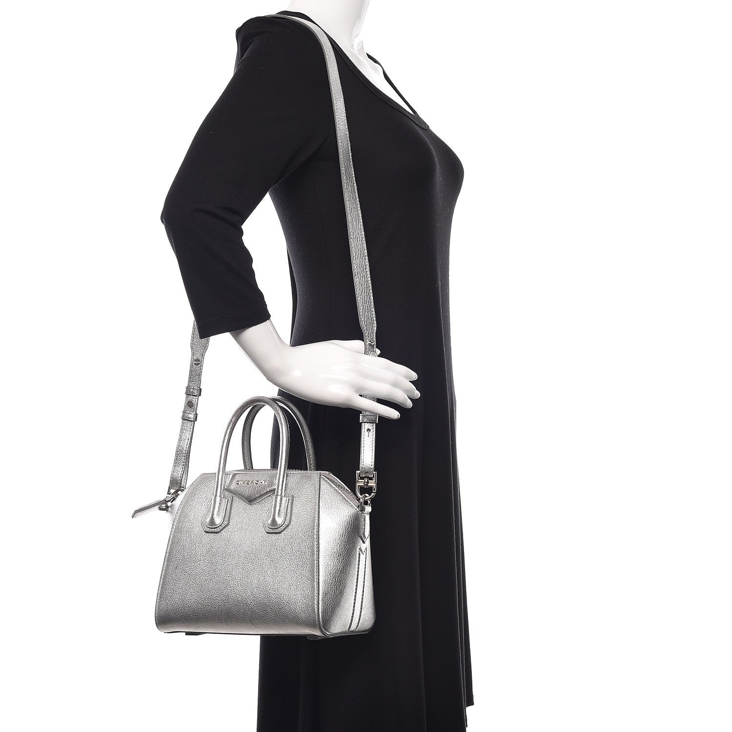 Givenchy Metallic Sugar Goatskin Mini Antigona Silver 2 of 11