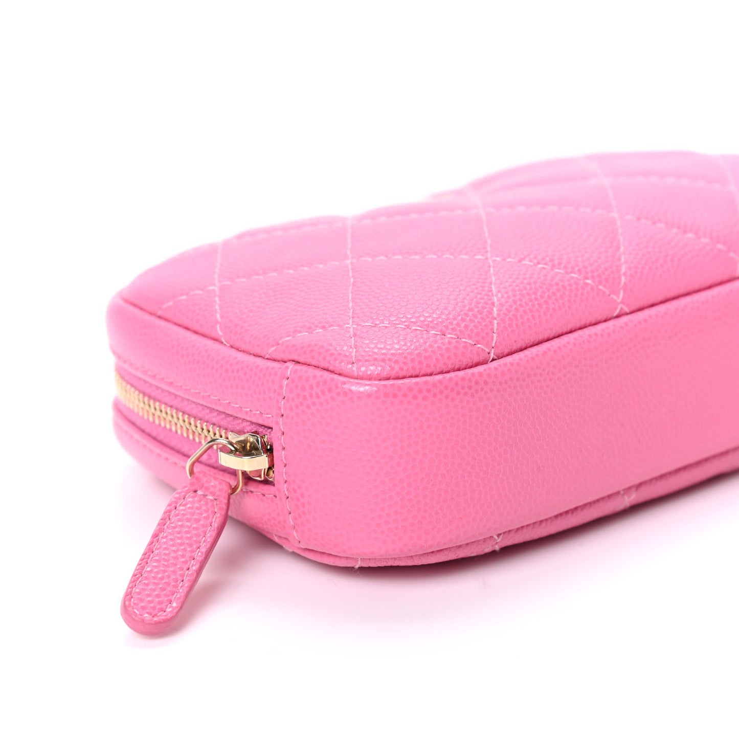 Caviar Quilted Small Curvy Pouch Cosmetic Case Pink