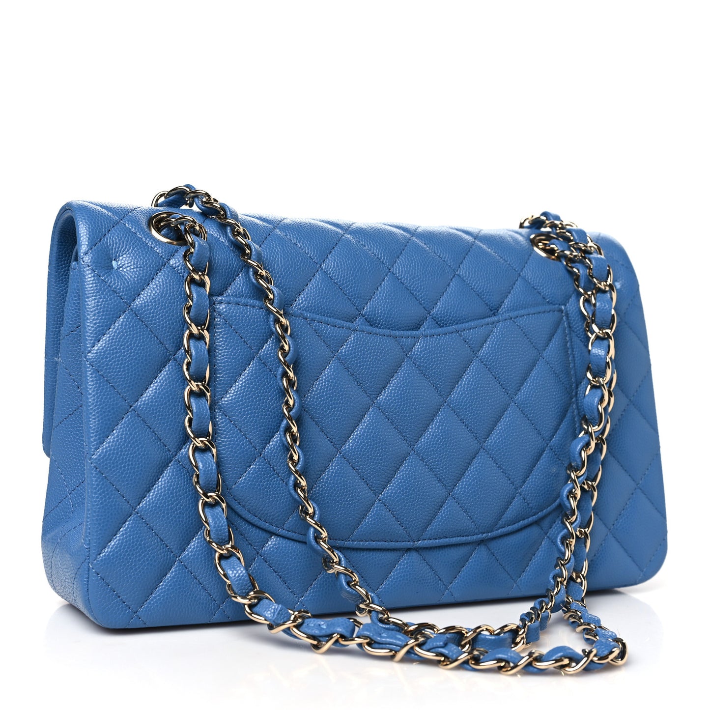 Caviar Quilted Medium Double Flap Blue