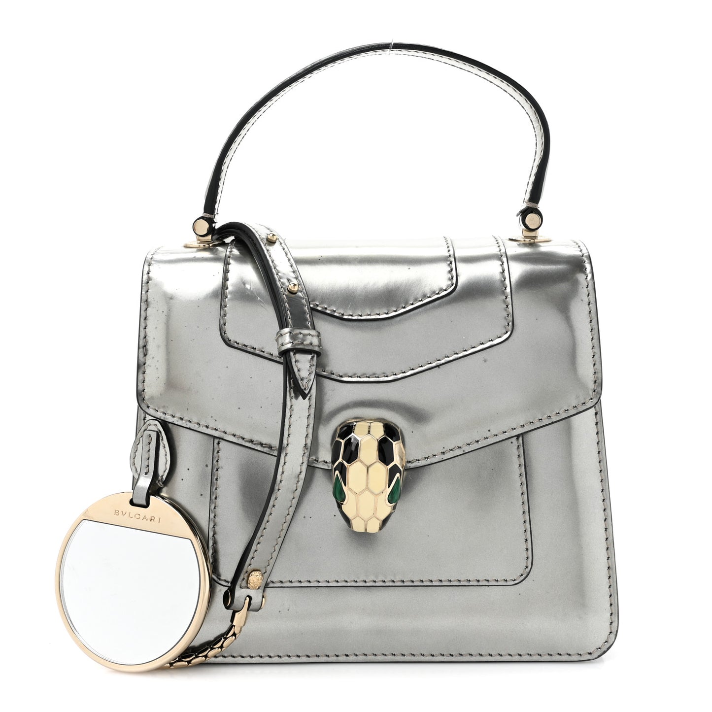 Metallic Calfskin Serpenti Forever Top Handle Silver