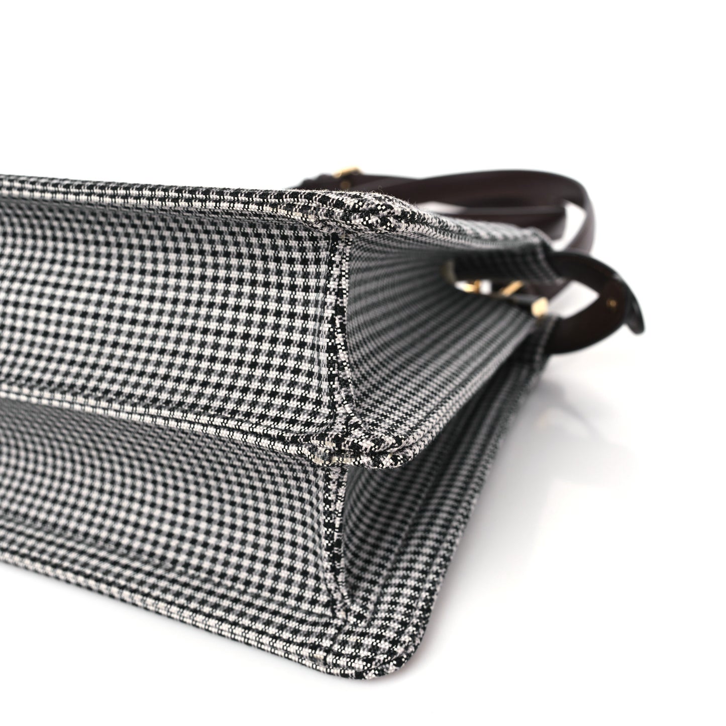 Wool Fabric Jacquard Cuoio Large Houndstooth FF 1974 Medium Peekaboo I SEE U Satchel Beige Tobacco Moro