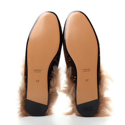 Gucci Velvet GG Monogram Fur Womens Princetown Slippers 37 Brown Black Natural 6 of 10
