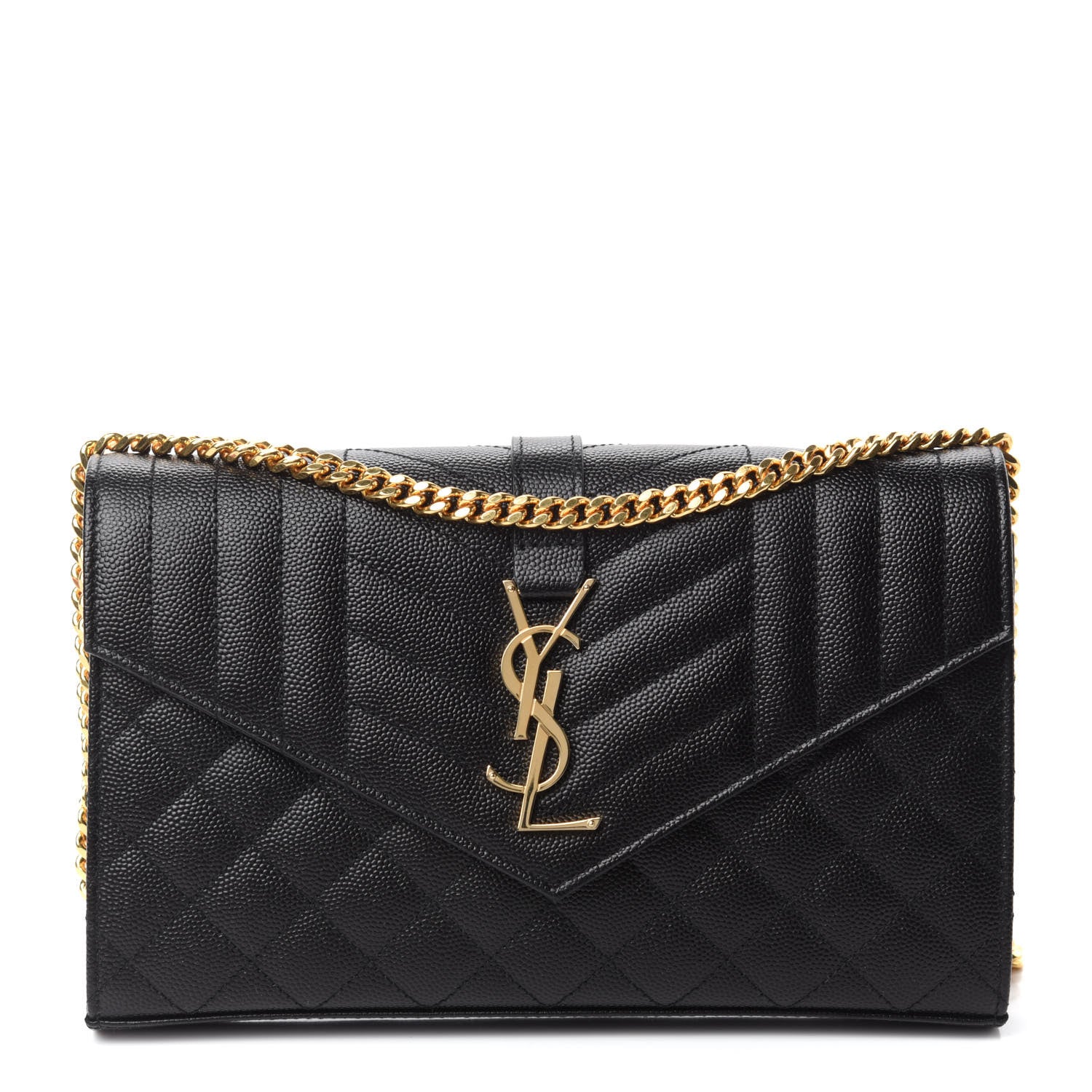Saint Laurent Grain De Poudre Mixed Matelasse Triquilt Monogram Chain Wallet Black 1 of 10