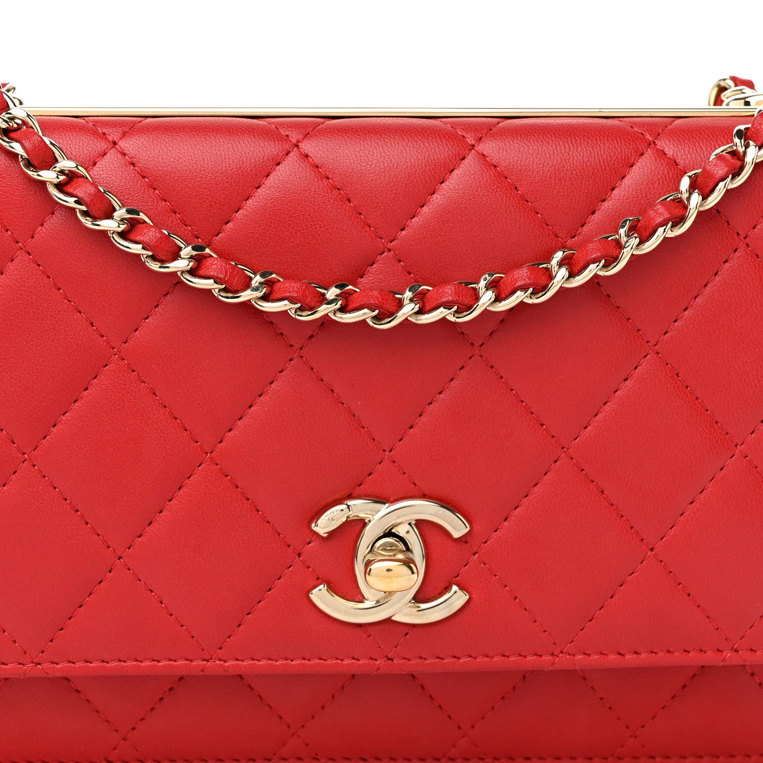 Chanel Lambskin Quilted Trendy CC Wallet On Chain WOC Red 9 of 13