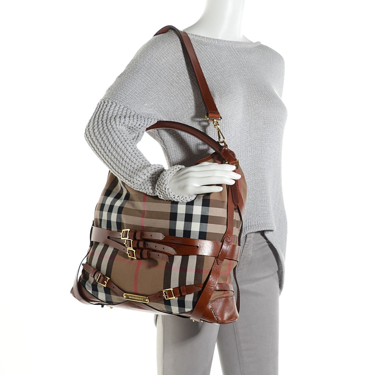 House Check Bridle Calfskin Medium Gosford Hobo Dark Tan