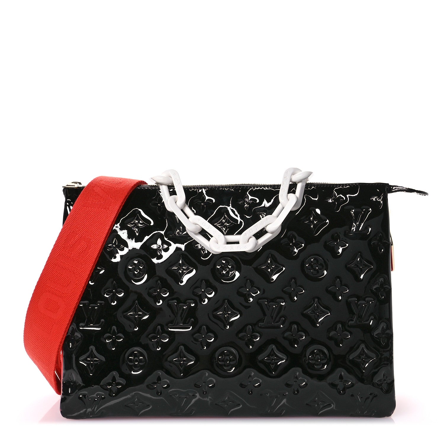 Louis Vuitton Patent Embossed Monogram Lambskin Coussin MM Black Red 1 of 9