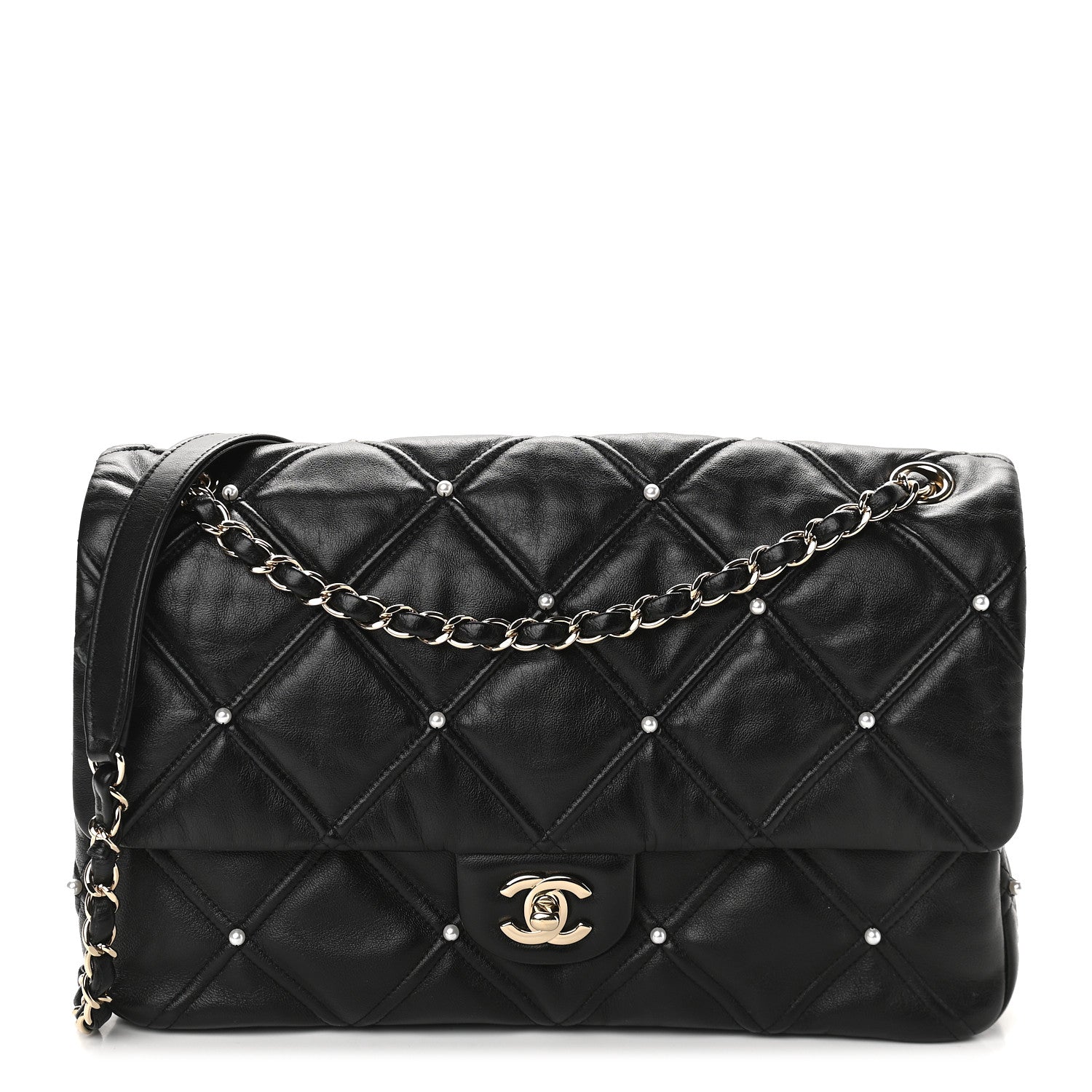 Chanel Lambskin Quilted Pearl Studded Flap Black 1 of 10