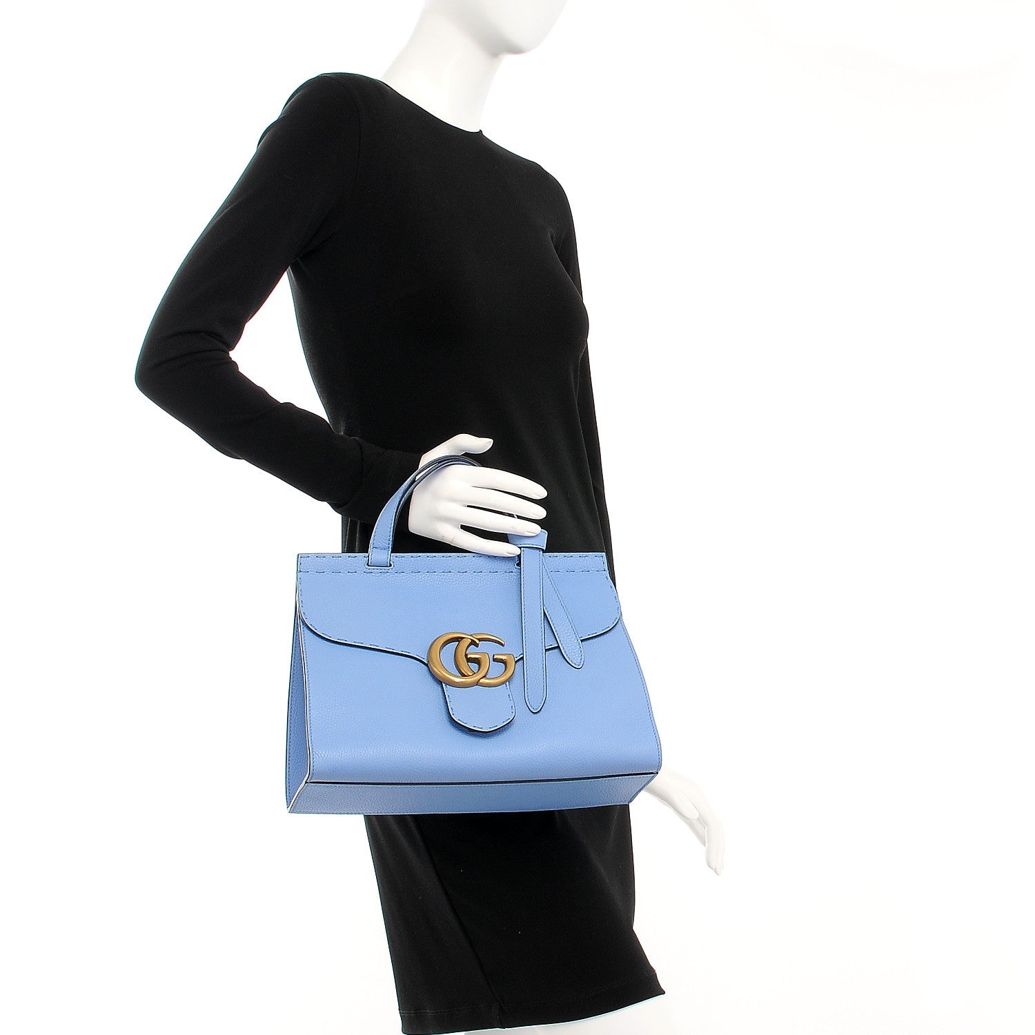 Gucci Calfskin Small GG Marmont Top Handle Bag Clear Sky Blue 3 of 8