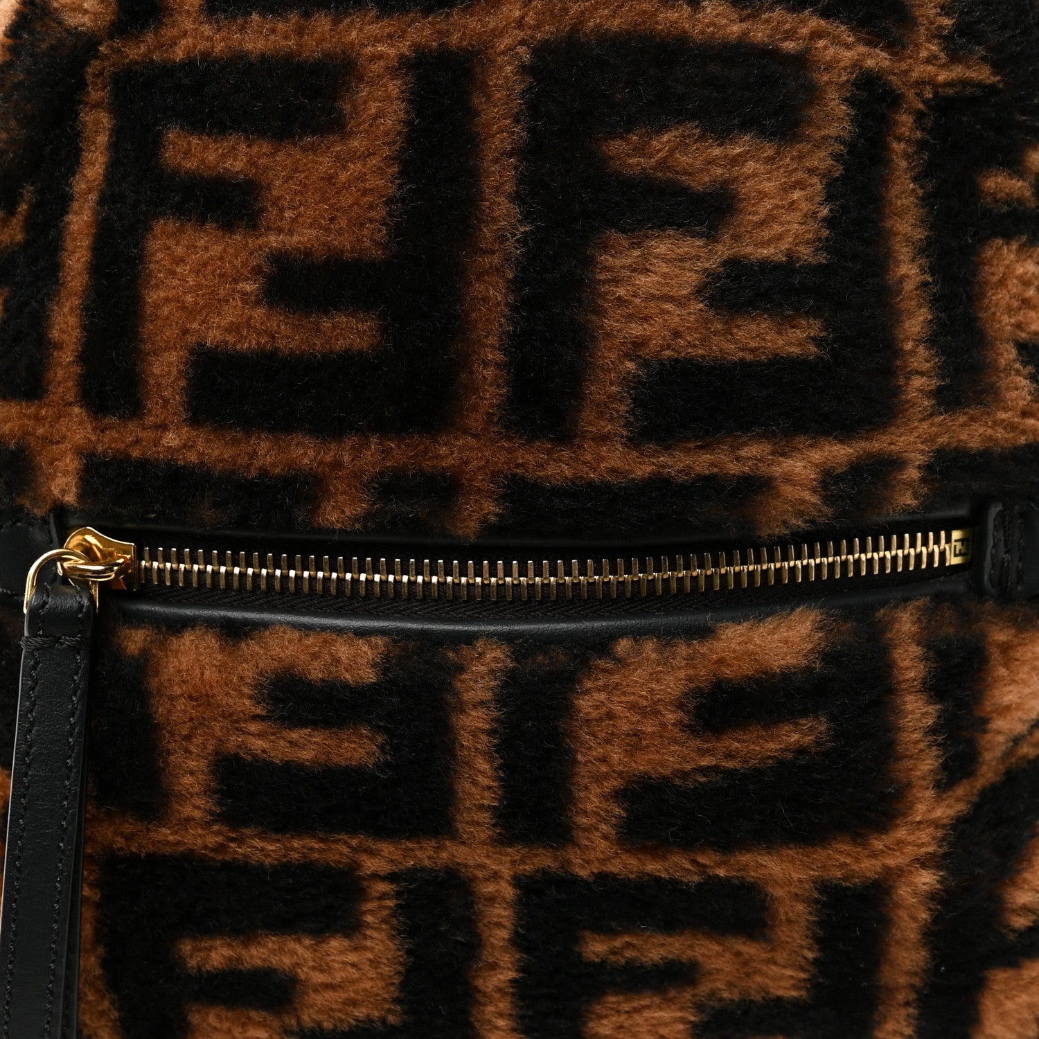 Fendi Shearling Macro FF 1974 Mini Backpack Tobacco Black 8 of 10