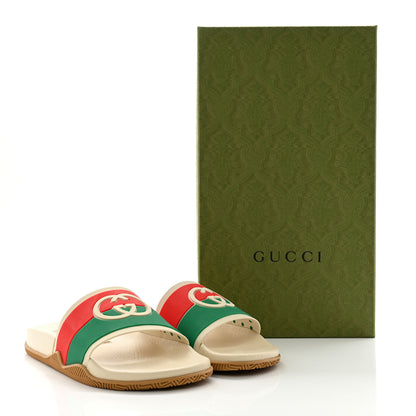 Gucci Rubber Web Womens Interlocking G Slide Sandals 38 Mystic White Green Red 9 of 9