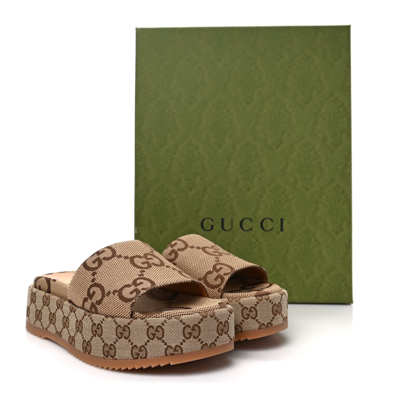 Gucci Monogram Maxi GG Angelina Platform 55mm Slide Sandals 38 Camel Ebony 8 of 8