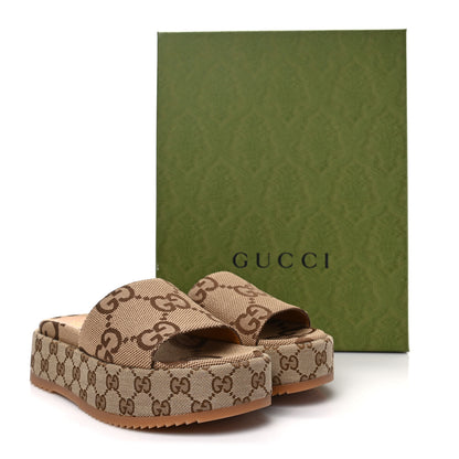 Gucci Monogram Maxi GG Angelina Platform 55mm Slide Sandals 38 Camel Ebony 8 of 8