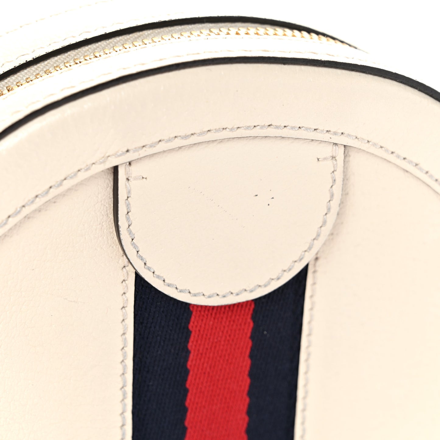 Textured Calfskin Web Mini Ophidia Round Shoulder Bag Mystic White