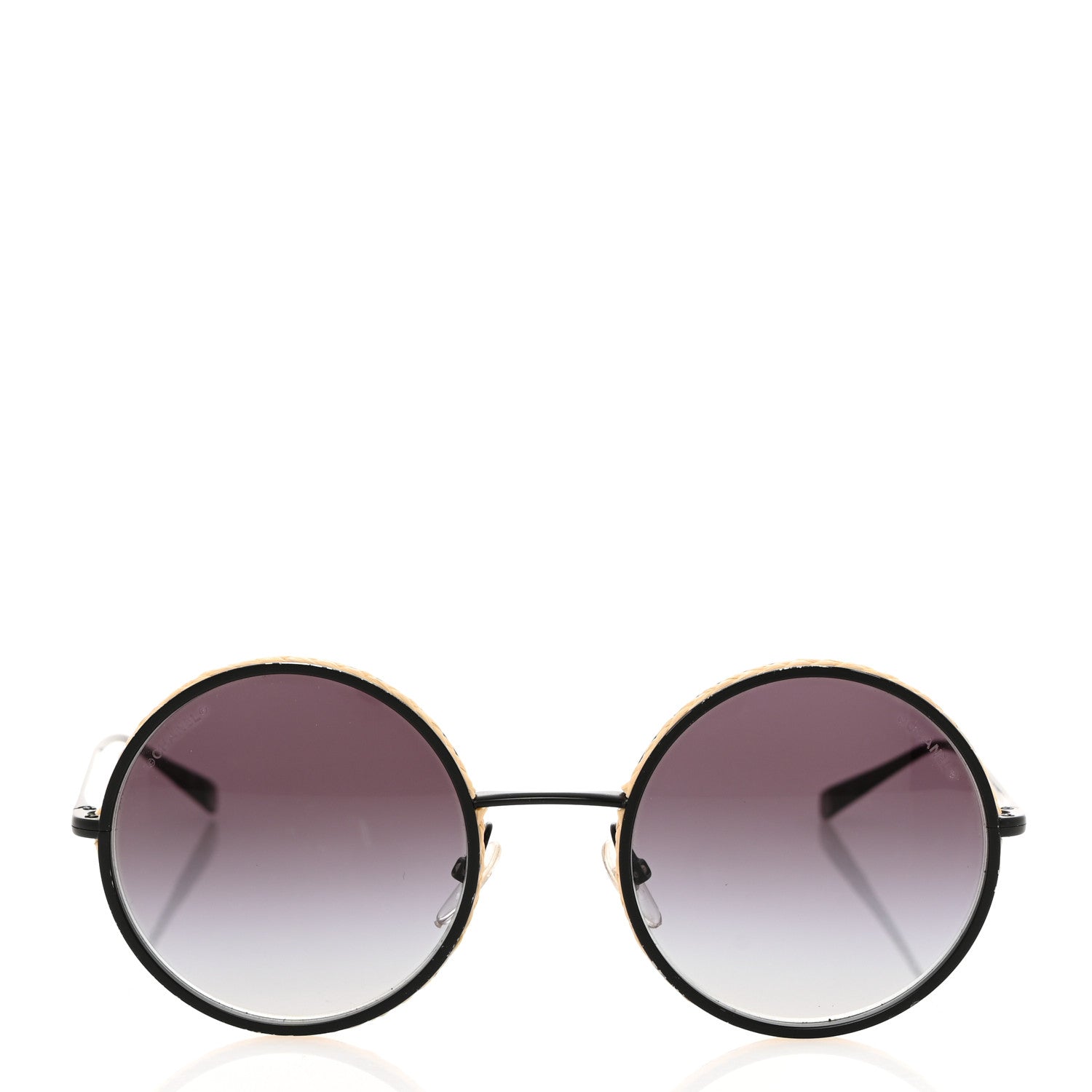 Chanel Metal Raffia Braided Round Sunglasses 4250 Black 2 of 12