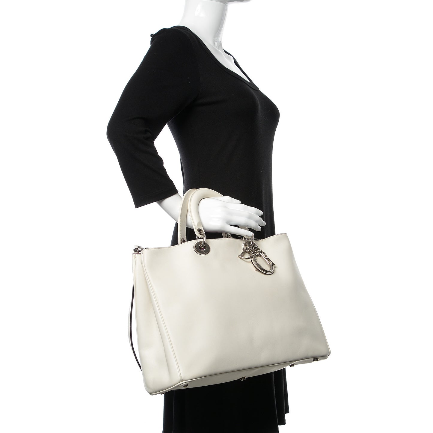 Smooth Calfskin Large Diorissimo Tote White