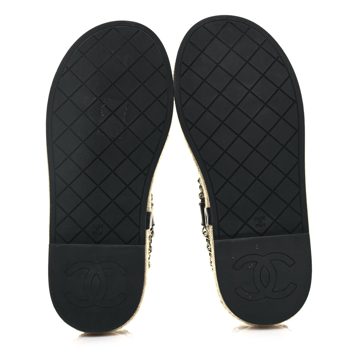 Lambskin Chain CC Thong Espadrille Sandals 37 Black