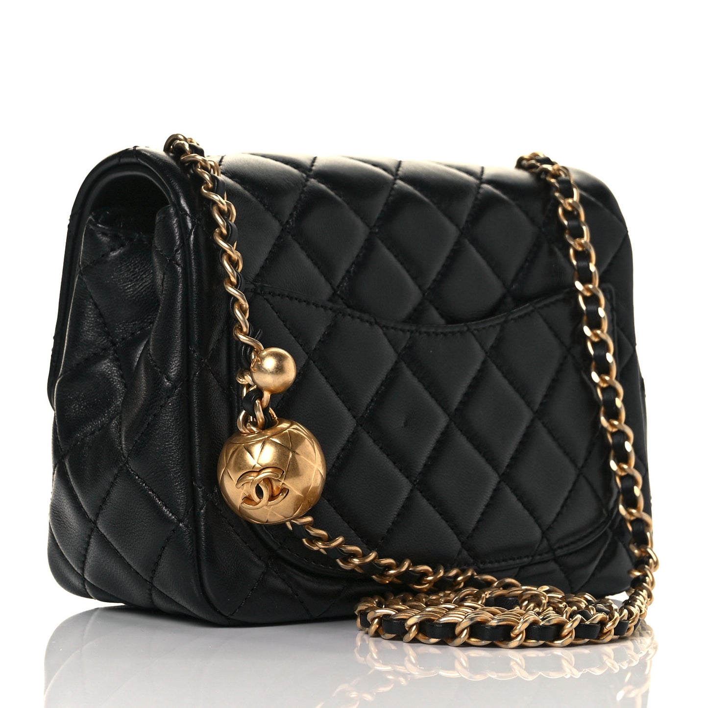 Lambskin Quilted Mini Pearl Crush Flap Black