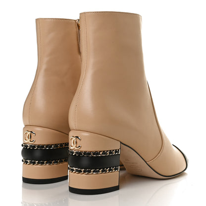 Chanel Lambskin Double Stack Chain Cap Toe Boots 37 Beige Black 4 of 11
