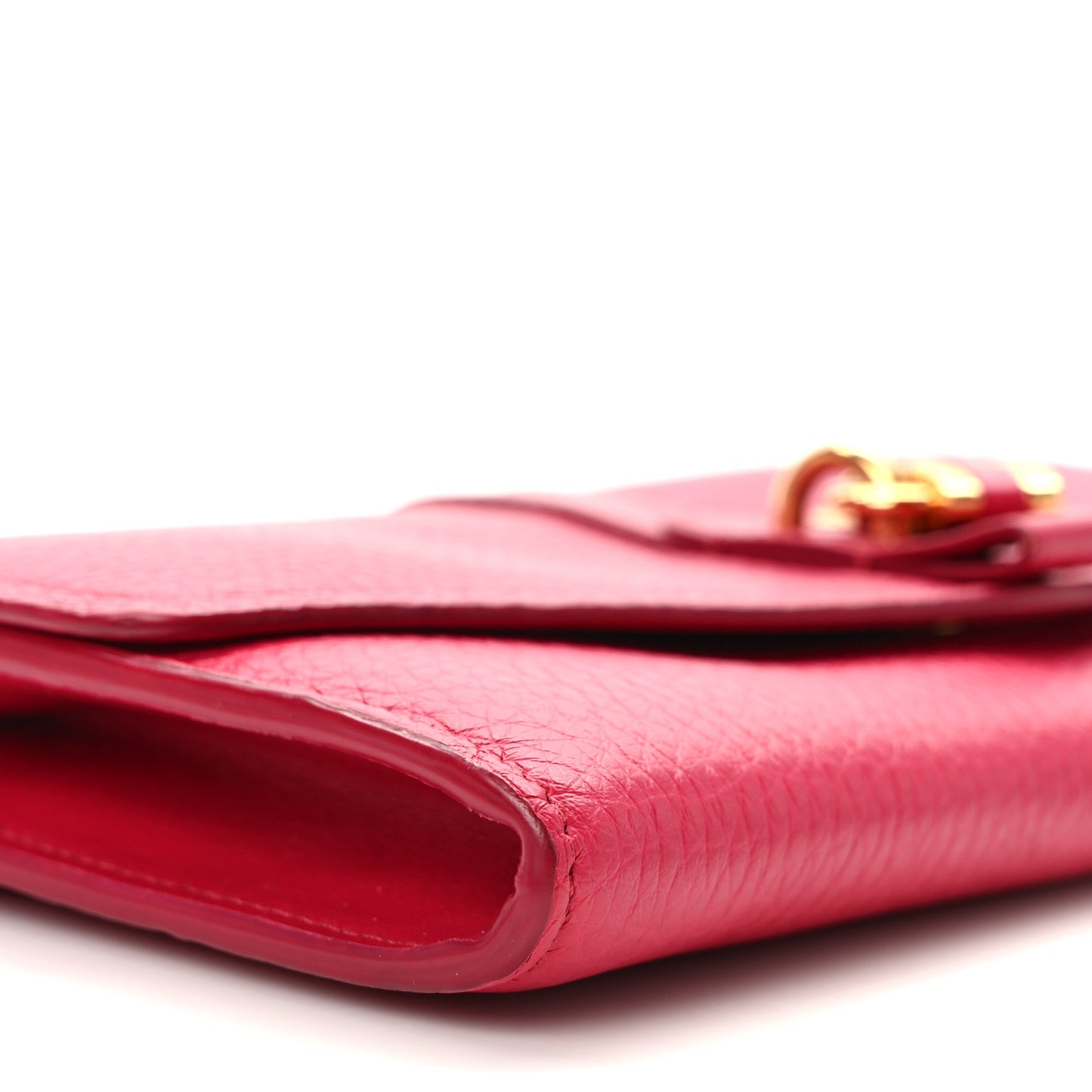 Shiny Grained Calfskin Aby Wallet on Chain Crimson Pink