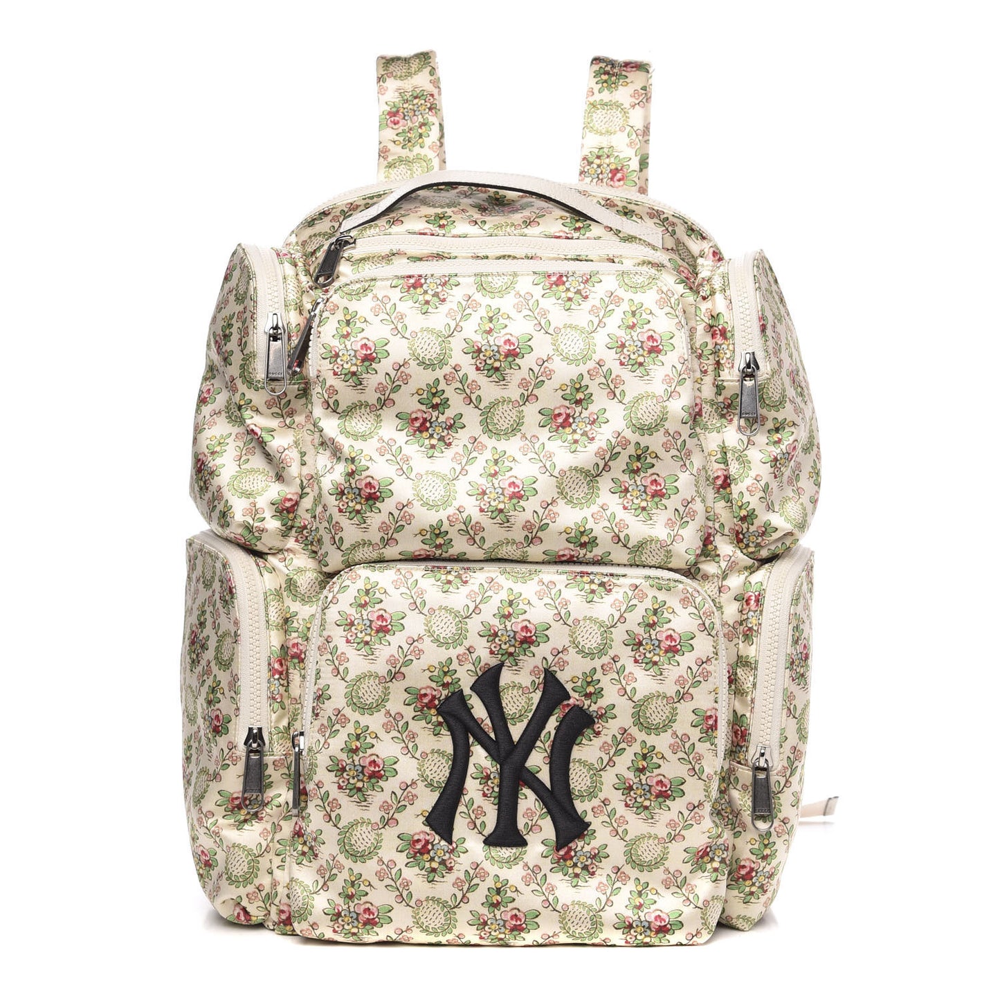 X MLB Satin Floral Print NY Yankees Patch Backpack Ivory Green