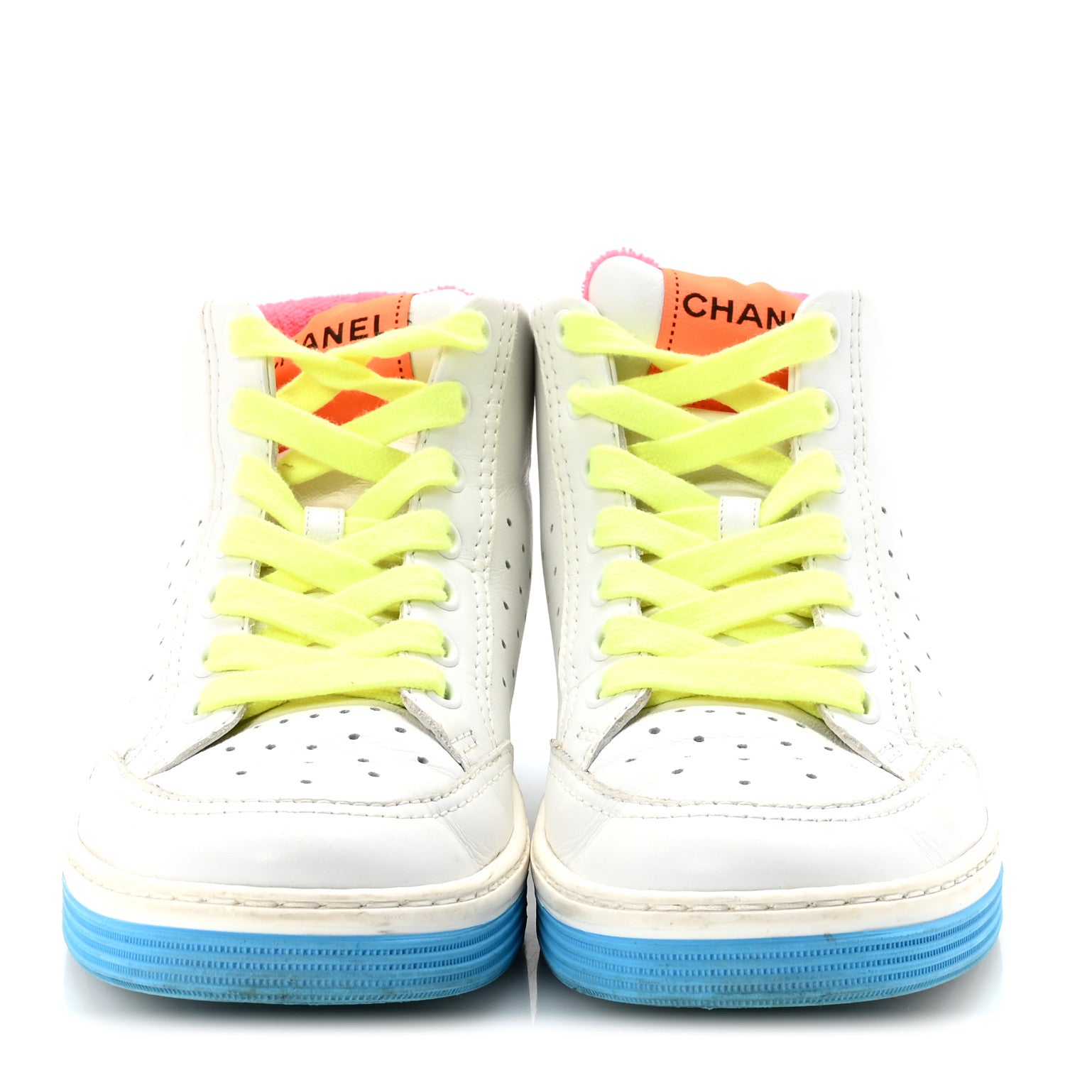 Chanel Calfskin Womens Logo High Top Sneakers 36 White Multicolor