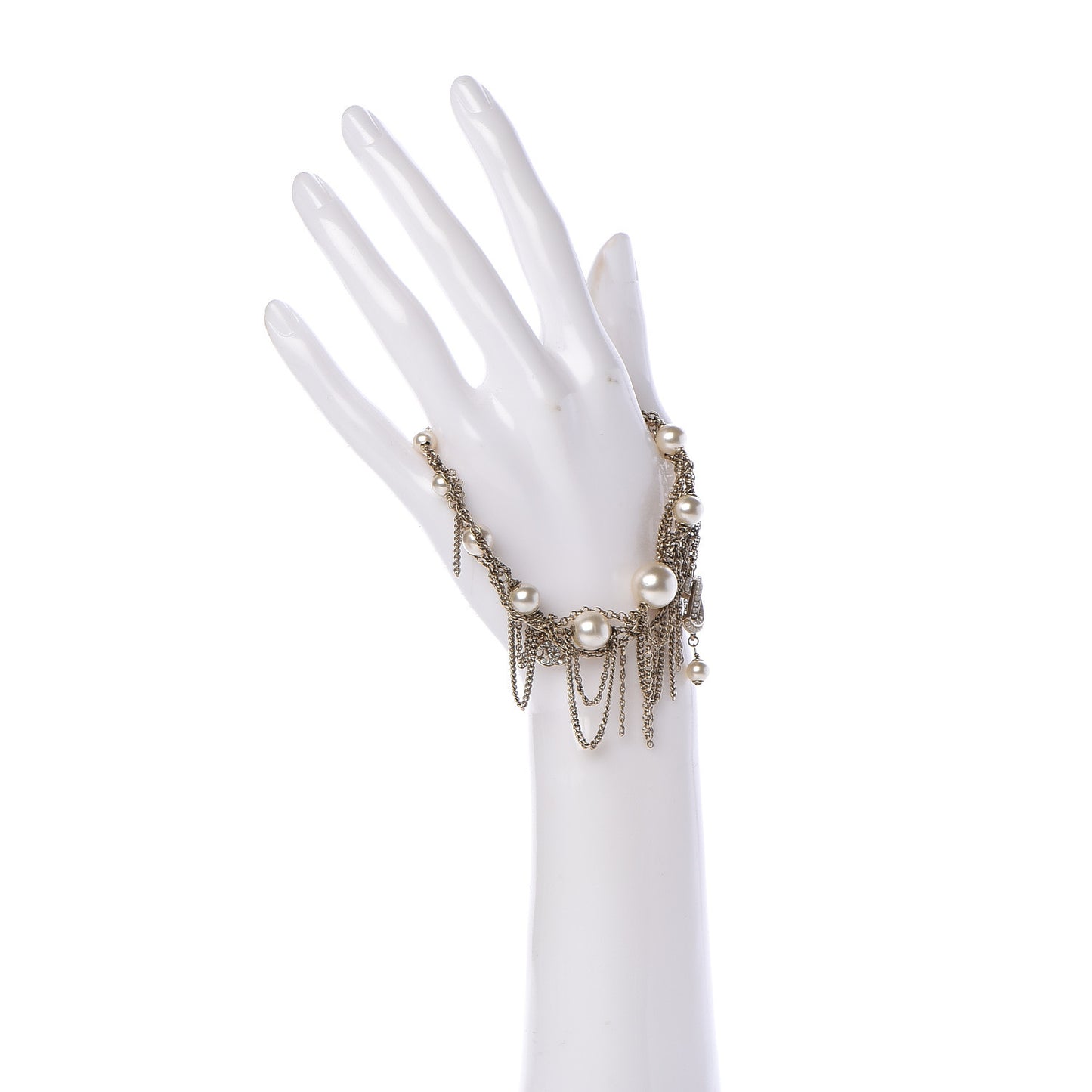 Pearl Crystal CC Chain Bracelet Gold