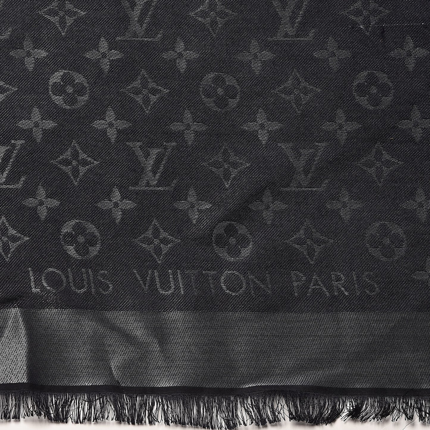 Silk Lurex Wool Monogram Shine Shawl Black
