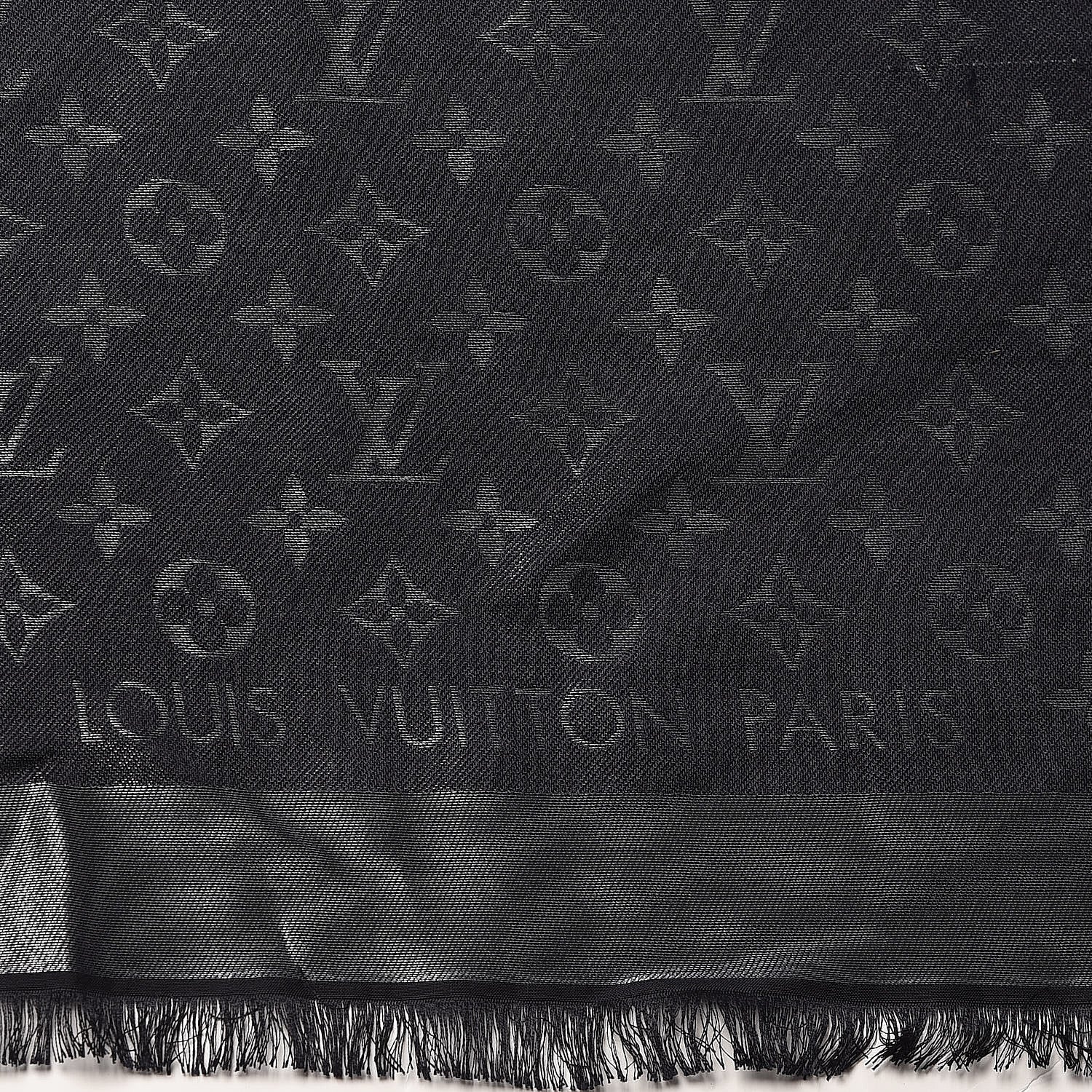 Louis Vuitton Silk Lurex Wool Monogram Shine Shawl Black 5 of 5