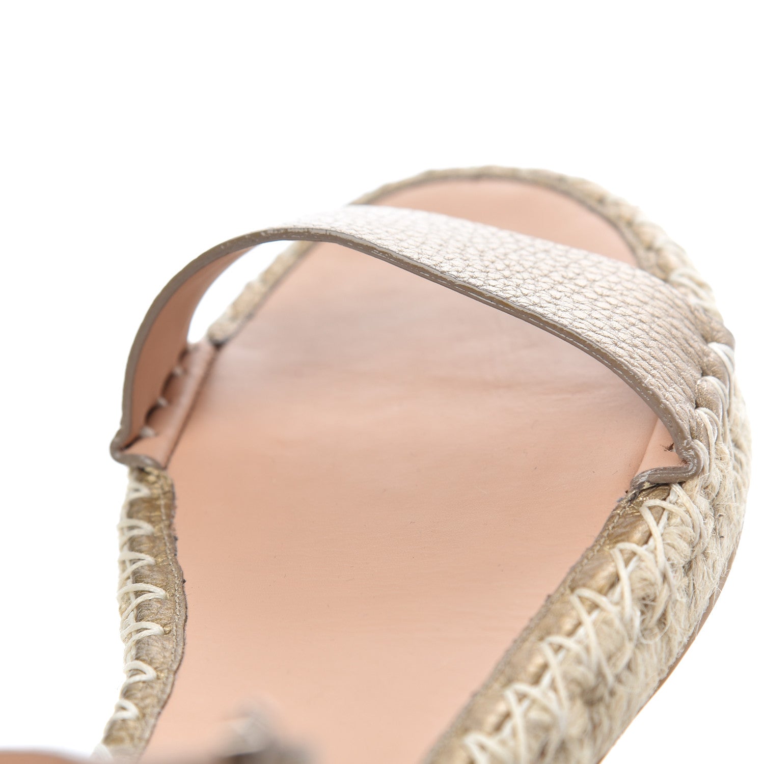 Valentino Garavani Metallic Calfskin Rockstud Ankle Strap Espadrille Flat Sandals 40 Skin 10 of 17