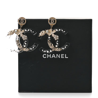 Chanel Crystal Pearl Resin CC Drop Earrings Gold 5 of 5