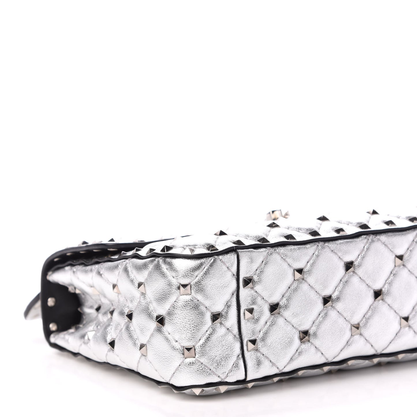 Metallic Nappa Medium Rockstud Spike Shoulder Bag Silver