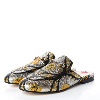 Gucci Jacquard Floral Womens Princetown Slippers 37.5 Oro Black 3 of 11