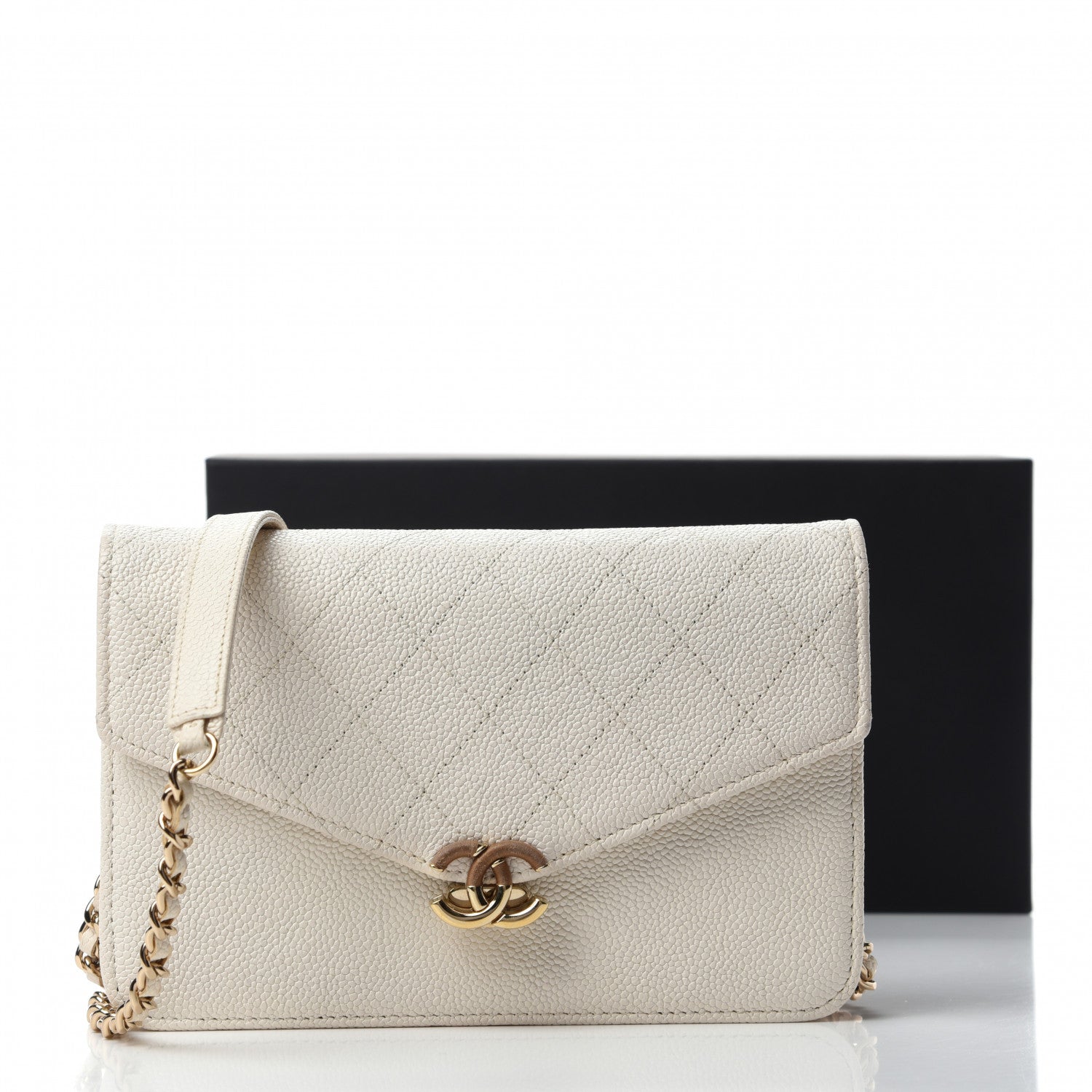 Chanel Grained Calfskin Quilted Cuba Wallet On Chain WOC White 13 of 13