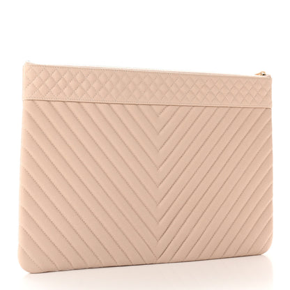 Chanel Caviar Chevron Quilted Large Cosmetic Case Light Pink 3 of 11