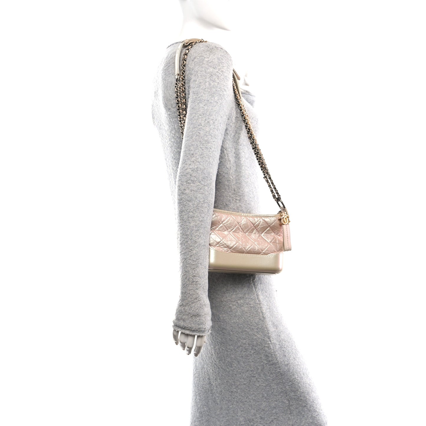 Iridescent Aged Calfskin Quilted Small Gabrielle Hobo Light Pink