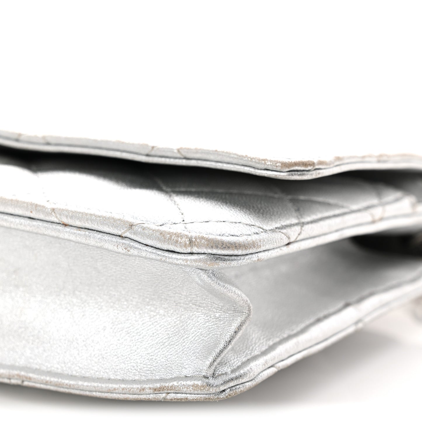 Metallic Lambskin Quilted Wallet On Chain WOC Silver Gold