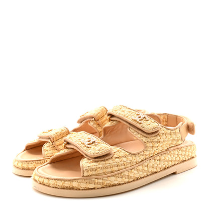 Chanel Braided Fabric Velcro Dad Sandals 37.5 Beige 4 of 9