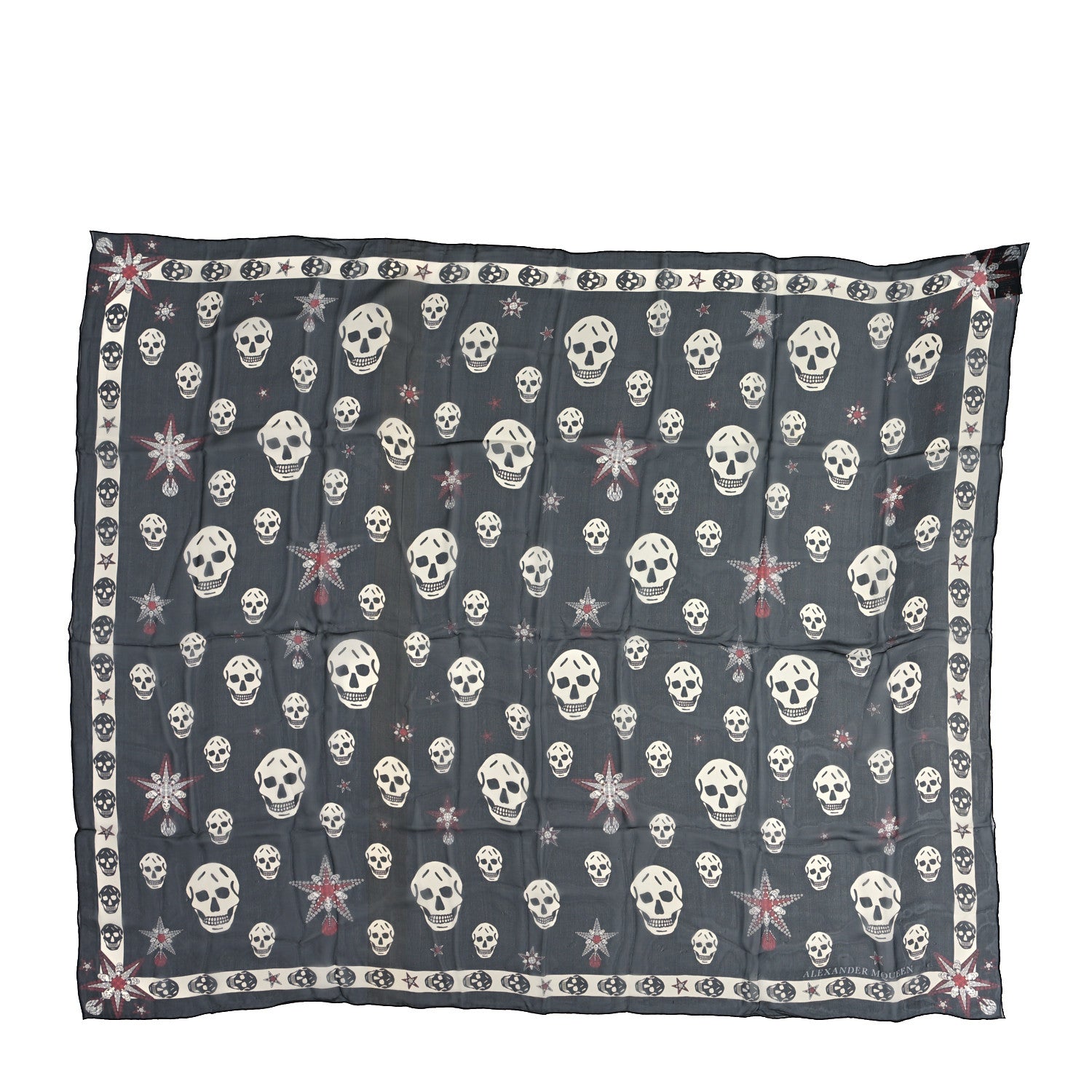 Alexander McQueen Silk Chiffon Star Skull Scarf Black Ivory