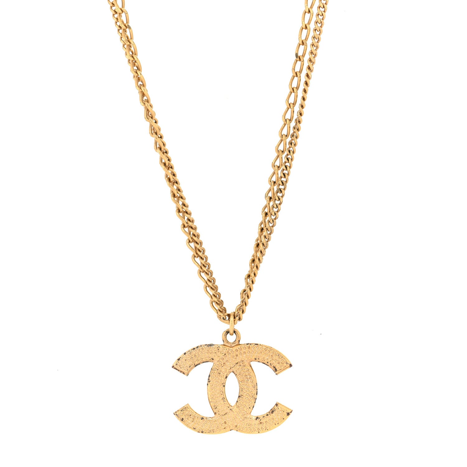 Chanel Metal Textured CC Pendant Necklace Gold 1 of 6