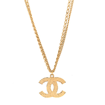 Chanel Metal Textured CC Pendant Necklace Gold 1 of 6