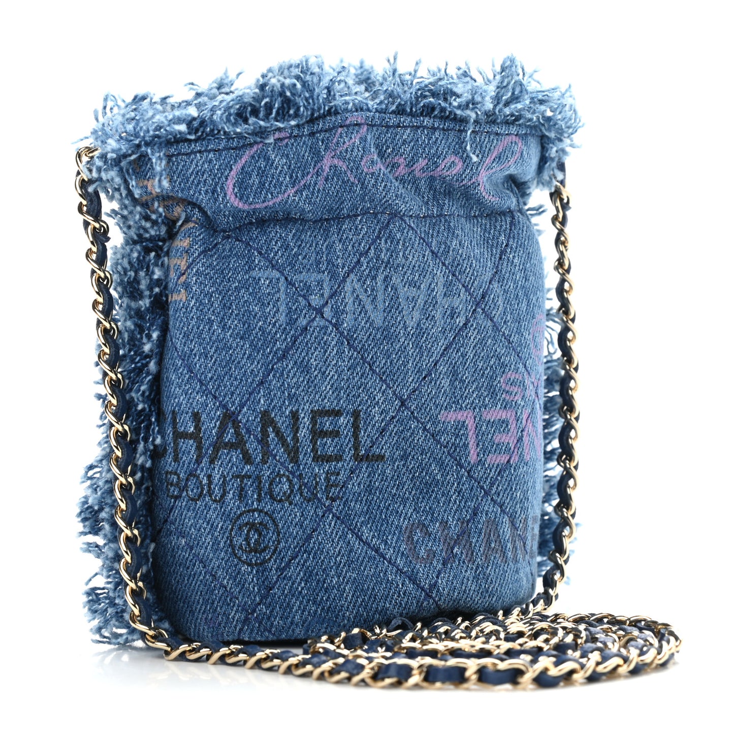 Denim Quilted Mood Mini Bucket With Chain Blue Multicolor