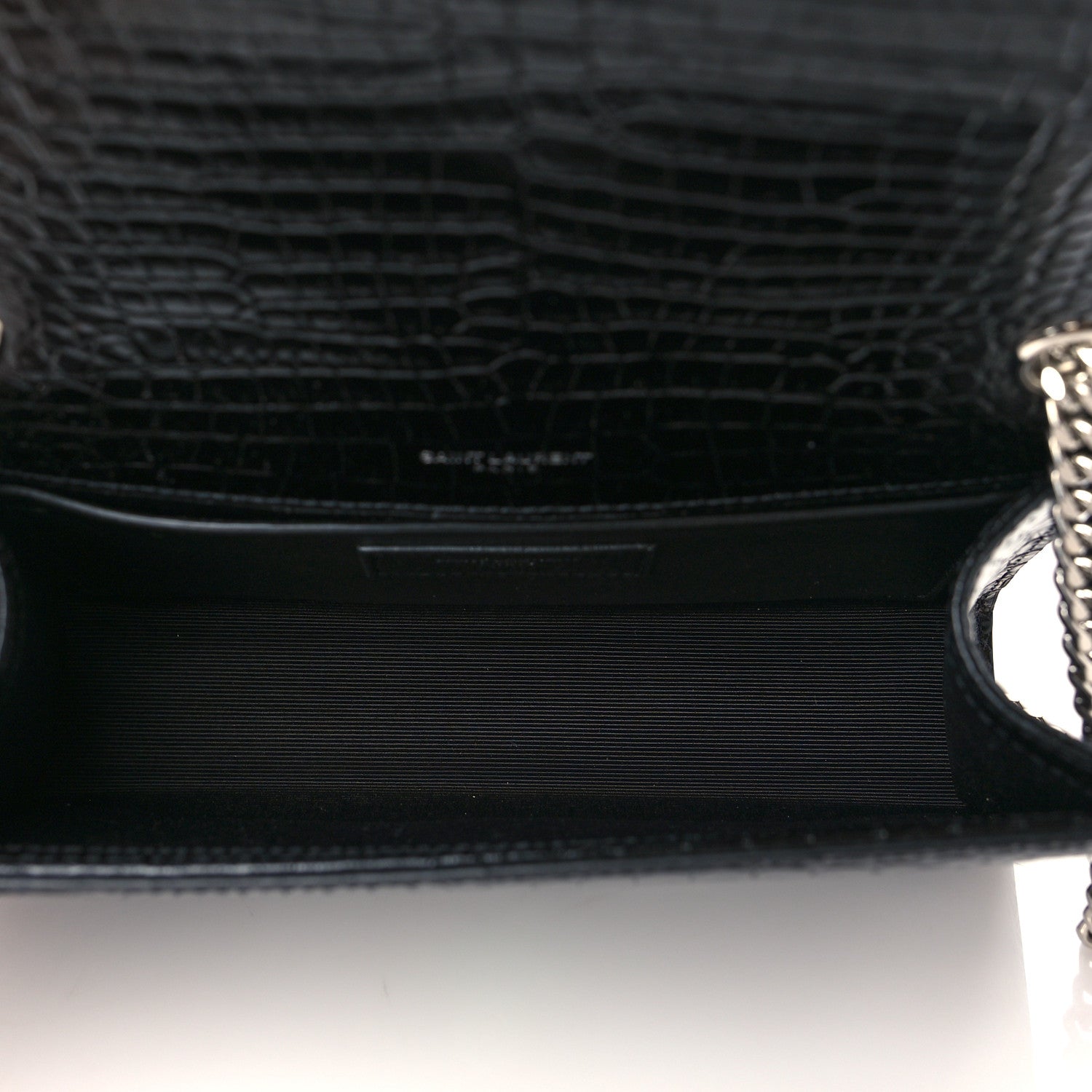 Saint Laurent Calfskin Crocodile Embossed Small Classic Monogram Kate Tassel Satchel Black 5 of 10