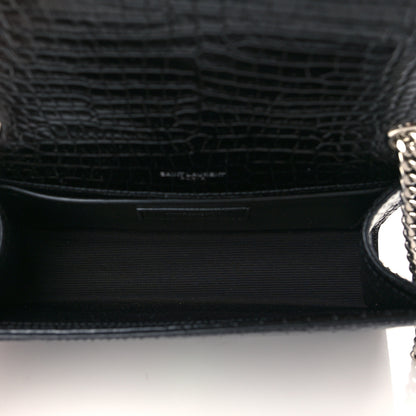 Saint Laurent Calfskin Crocodile Embossed Small Classic Monogram Kate Tassel Satchel Black 5 of 10