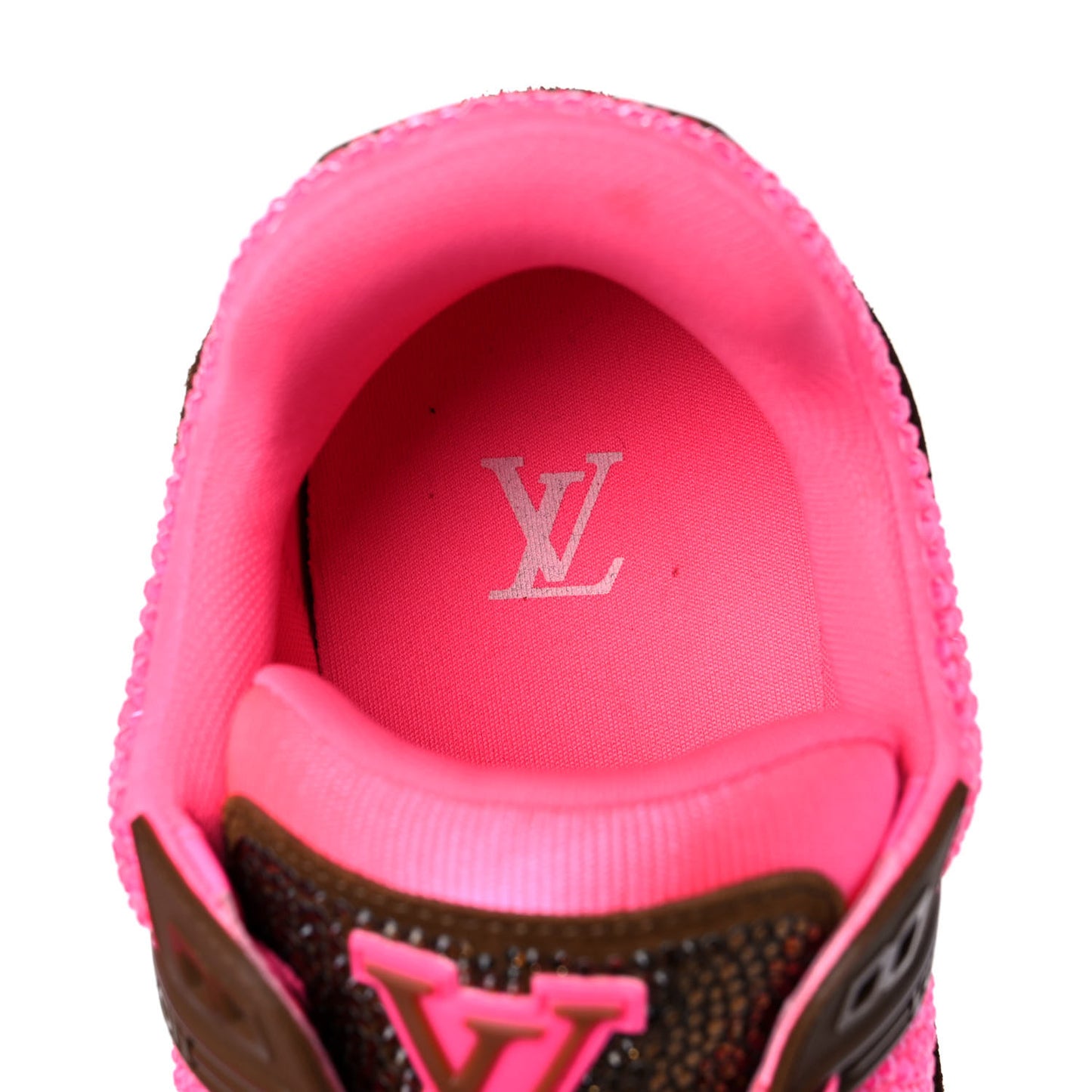 Crystal Mens LV Trainer Sneakers 9.5 Pink Brown