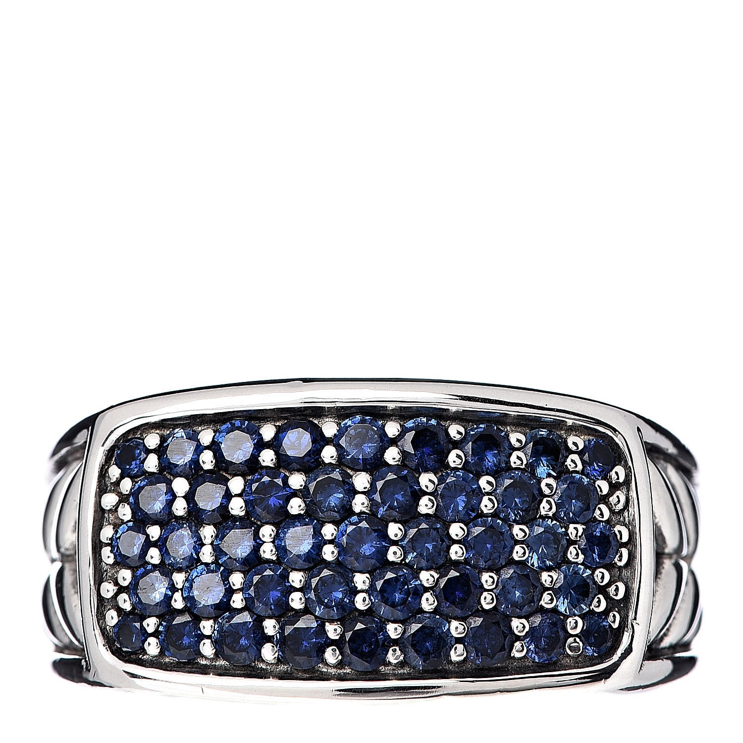 David Yurman Sterling Silver Blue Sapphire Chevron Signet Ring 58 8.5 1 of 5