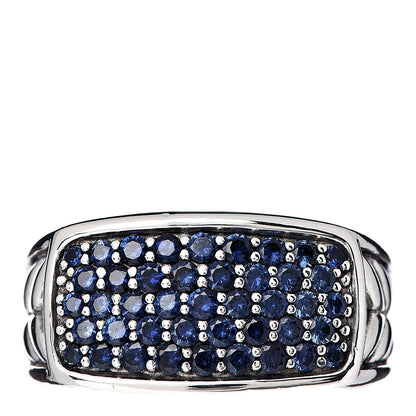 David Yurman Sterling Silver Blue Sapphire Chevron Signet Ring 58 8.5 1 of 5