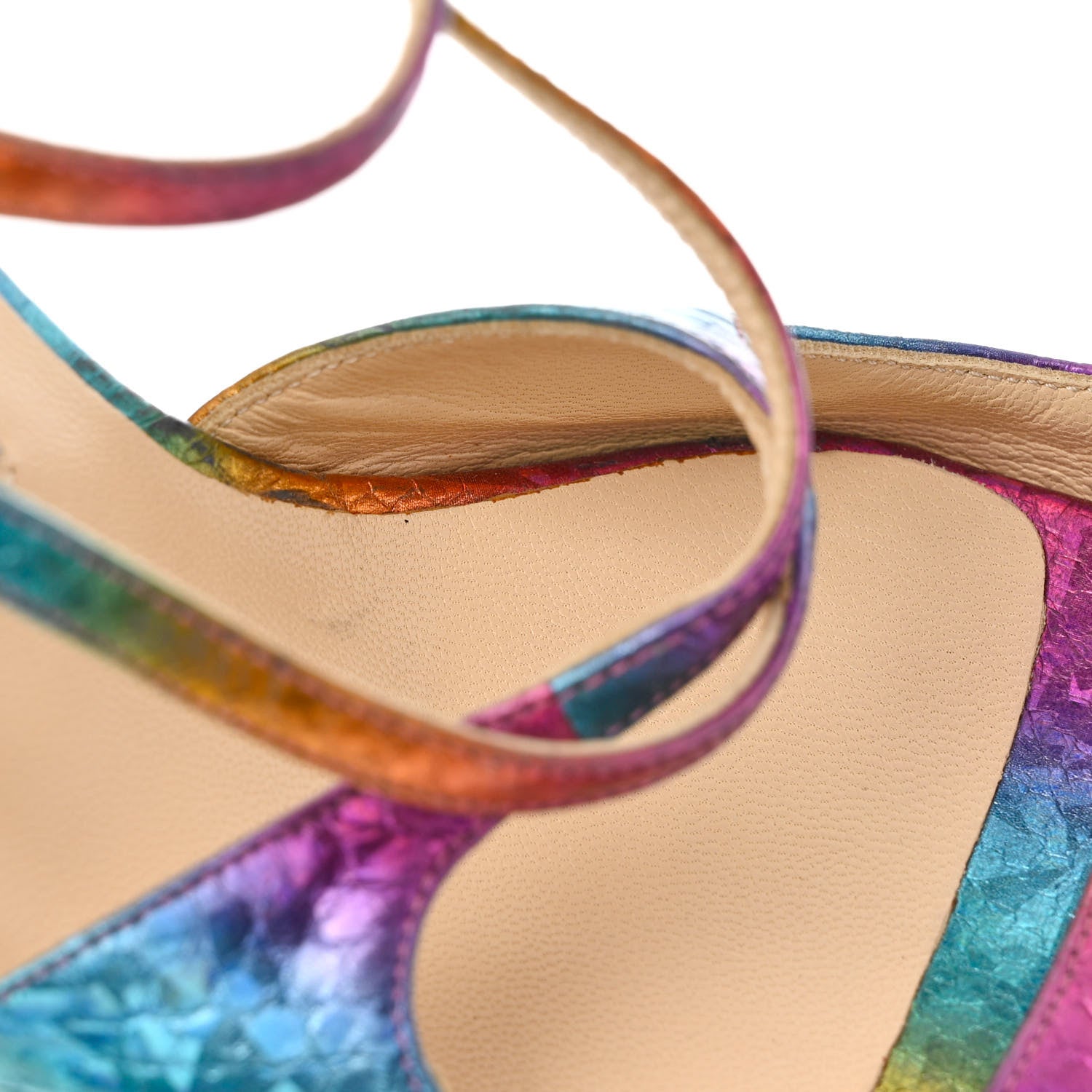 Jimmy Choo Calfskin Python Embossed Ankle Strap Sandals 37.5 Multicolor 11 of 12